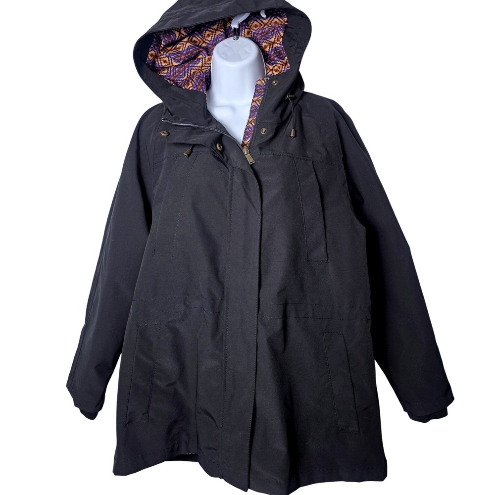 Pendleton Womens Hooded Parka Jacket L Black Southwestern Lined Outdoor Heritage